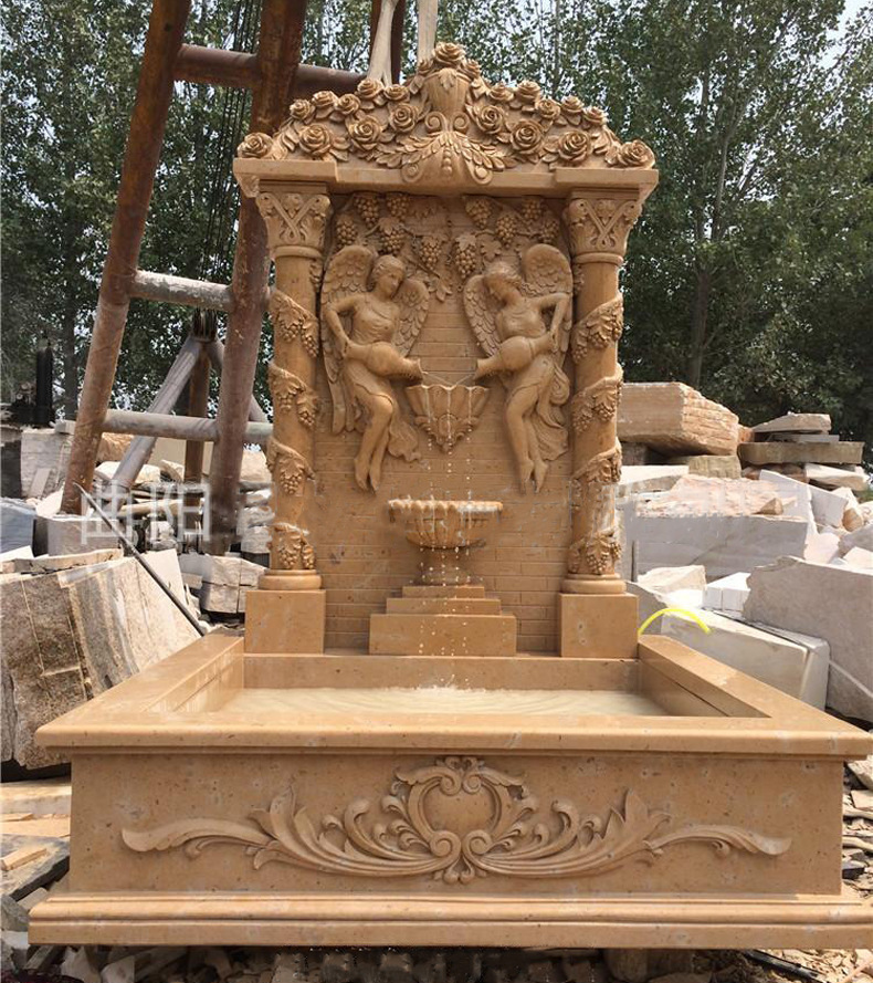 源头工厂定制直销 欧式女性天使人物壁泉 天然大理石石雕喷泉